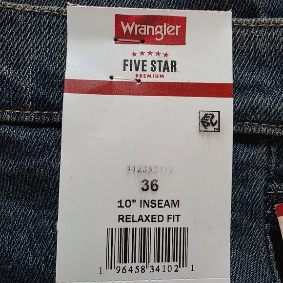 Wrangler Relaxed Fit Five Pocket Denim Shorts Saddle Stitching Mens Size 36 Blue - Picture 3 of 10